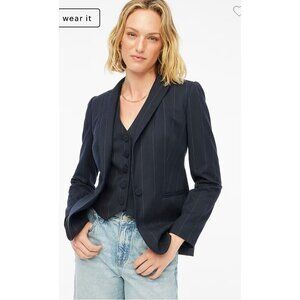 J.Crew Womens $228 Petite One Button Blazer in Pinstripe Navy Size 2P CB443